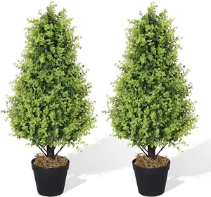 2.5ft Topiary Trees Artificial Outdoor 2 Pack 30 Inch Faux Boxwood Plants Outdoor UV Resistant for Front Porch Outside Set of 2