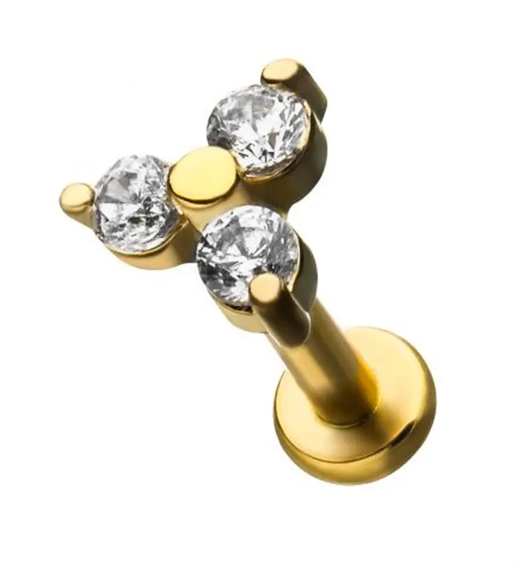 18G Gold PVD Trinity CZ Labret