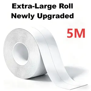 Extra-Long Roll (5M) White Waterproof Caulk Tape 5m Self-Adhesive Sealing Tape Waterproof & Mold-Proof for Floor & Wall Gaps, Stove Top Edge Windowsills & Outdoor Furniture, Easy Application & Durability