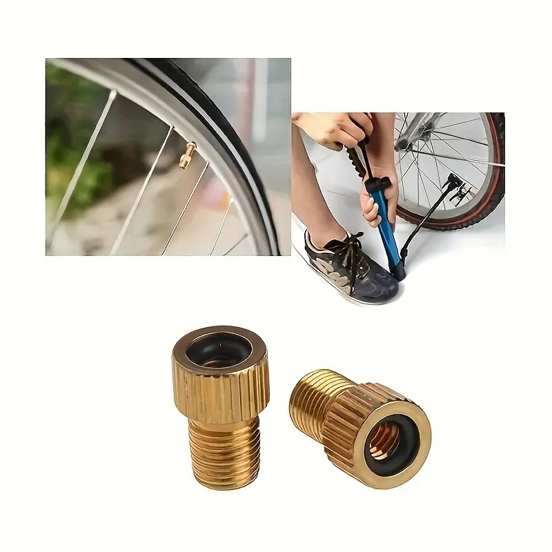 2pcs-Pack Universal Brass Quick Bicycle Valve Stem Adapter with Seals, Round Shape Bike Air Pump Inlet Connector, Direct Injection Valve, Tight, Durable, Inflation, Fit