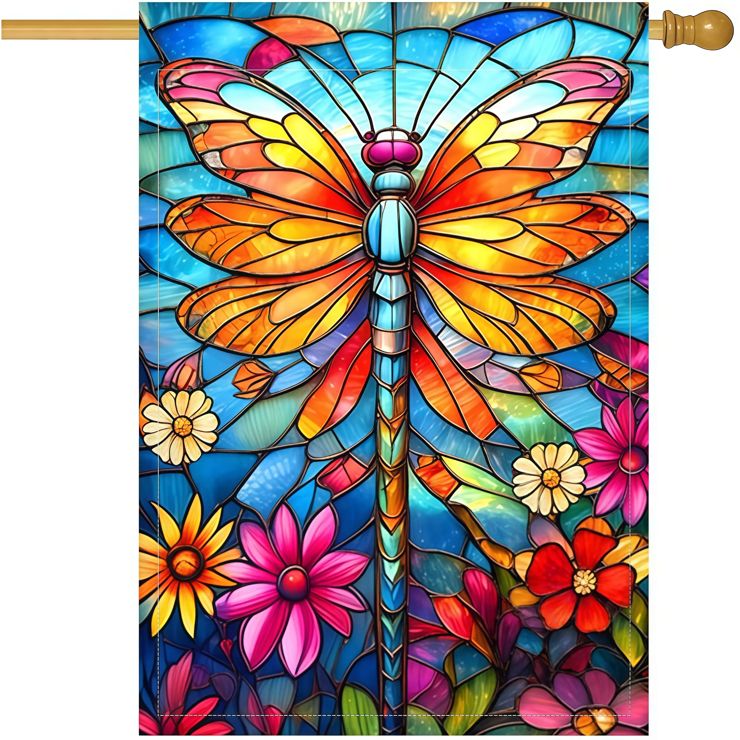 28x40 Inches Large Double-Sided Vertical Lawn Flag, Floral Dragonfly Welcome Design, Outdoor Garden Accessory for Spring Summer Yard House Decor (Garden Accessories Included)