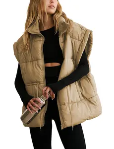 UANEO Women's Puff Vest Winter Drawstring Stand Collar Full Zip Sleeveless Padded Gilet