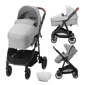 Father's Day Gift VEVOR  Standard Baby Stroller, Infant Toddler Stroller with Bassinet, 3rd-Gear Adjustable Backrest & Foldable & Reversible Seat, Carbon Steel Newborn Stroller with Leg Cover and Mesh Net, Light Grey