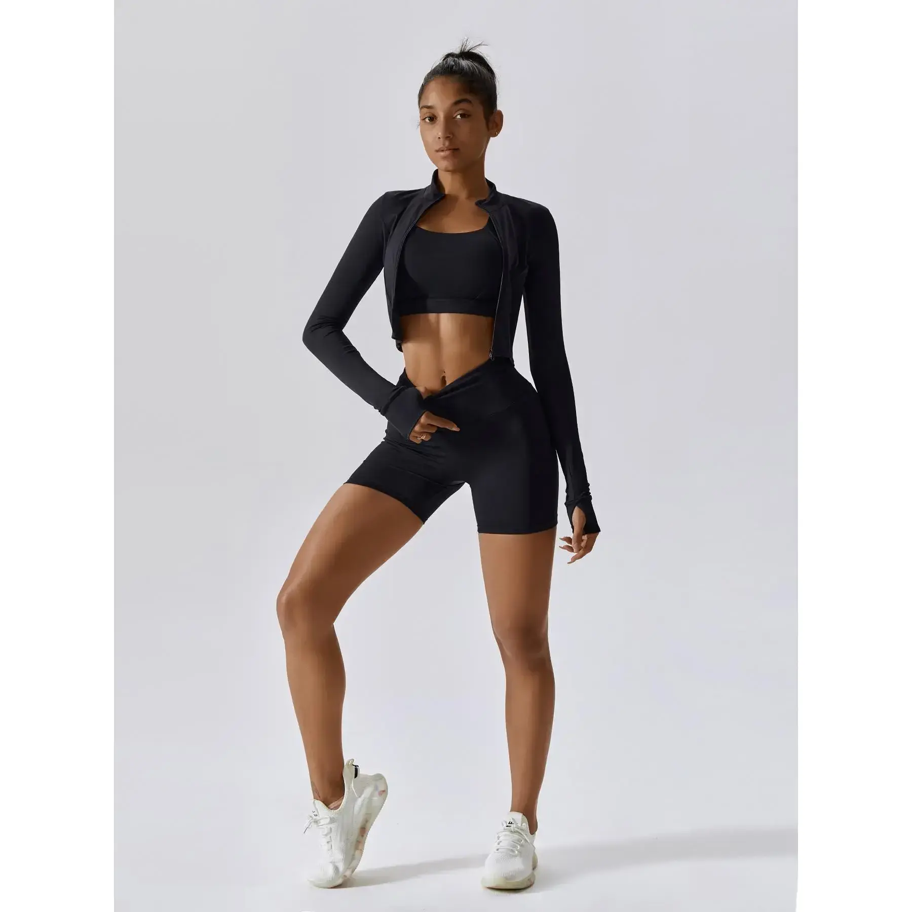 Women's Solid Criss Cross Bra & Funnel Neck Top & Shorts Three-pieces Set, Sportswear Set for Yoga Gym Workout, Ladies Sportswear for All Seasons, Gym Wear, Breathable Activewear Women's Solid Criss Cross Bra & Funnel Neck Top & Shorts Three-pieces Set, Sportswear Set for Yoga Gym Workout, Ladies Sportswear for All Seasons, Gym Wear, Breathable Activewear