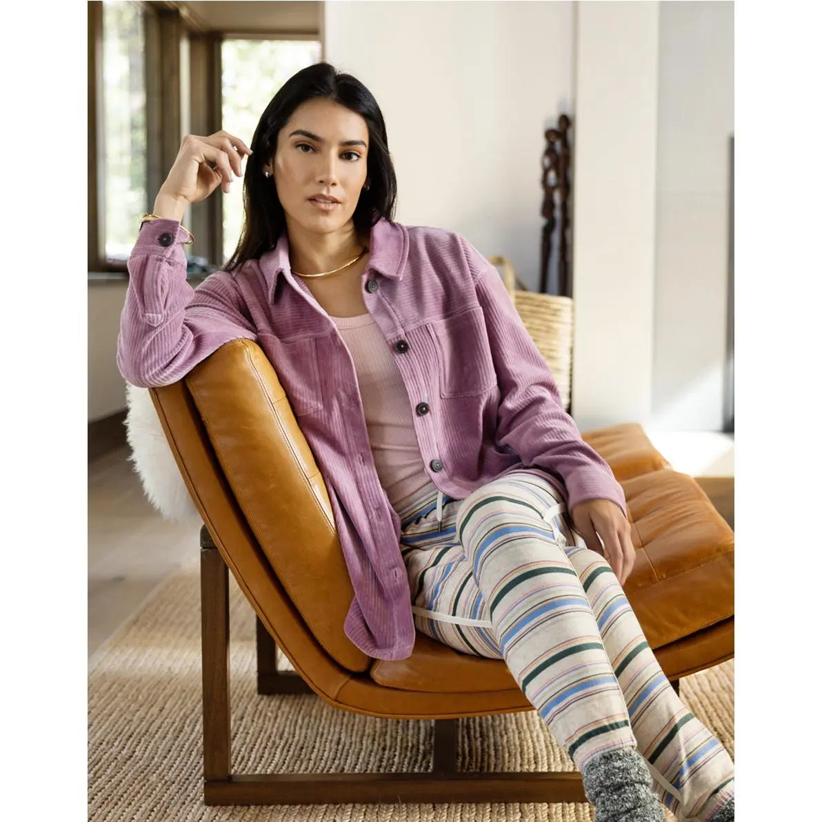 Hudson Stretch Cord Shacket: Orchid
