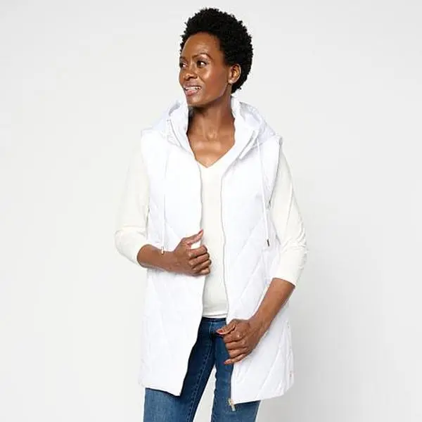Joy Mangano Joy Performance Luxe All-Weather Puffer Vest with Removable Hood