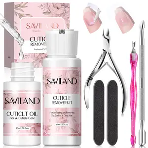 SAVILAND Cuticle Remover & Oil Kit: Remover Liquid 1.01 oz Cuticle Oil & Trimmer for Softening & Moisturizing Nails Perfect for Home Manicure Care