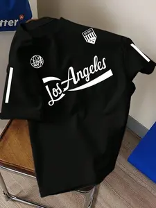 Unisex Los Angeles Baseball Print Short Sleeve T-Shirt, Vintage American Classic Sporty Loose Fit Breathable Menswear Top, Summer Casual Streetwear Matching Couple Style