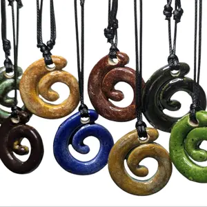Handmade Ceramic Spiral Swirl Pendant Y2K Style Boho Hippie Whimsical Choker Adjustable Black Corded Necklace Clay Charms Jewelry