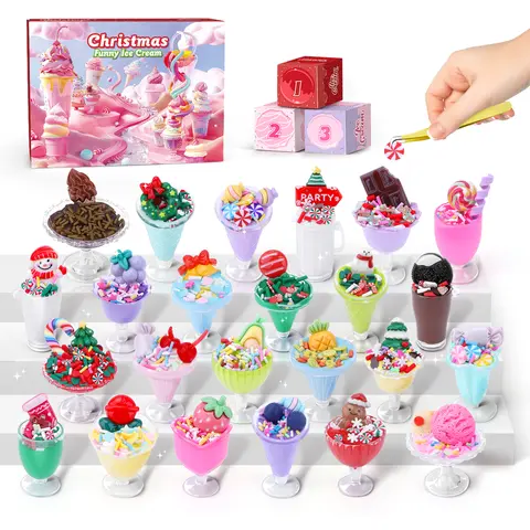 Ice Cream Cup Advent Calendar, 2026 Advent Calendar, 24 DIY Toddler Toys, Christmas Countdown, Jesus Christmas Countdown Gifts, Christmas Stocking Stuffers, Christmas Gifts for Kids Fruit Butter Slime Party Favors