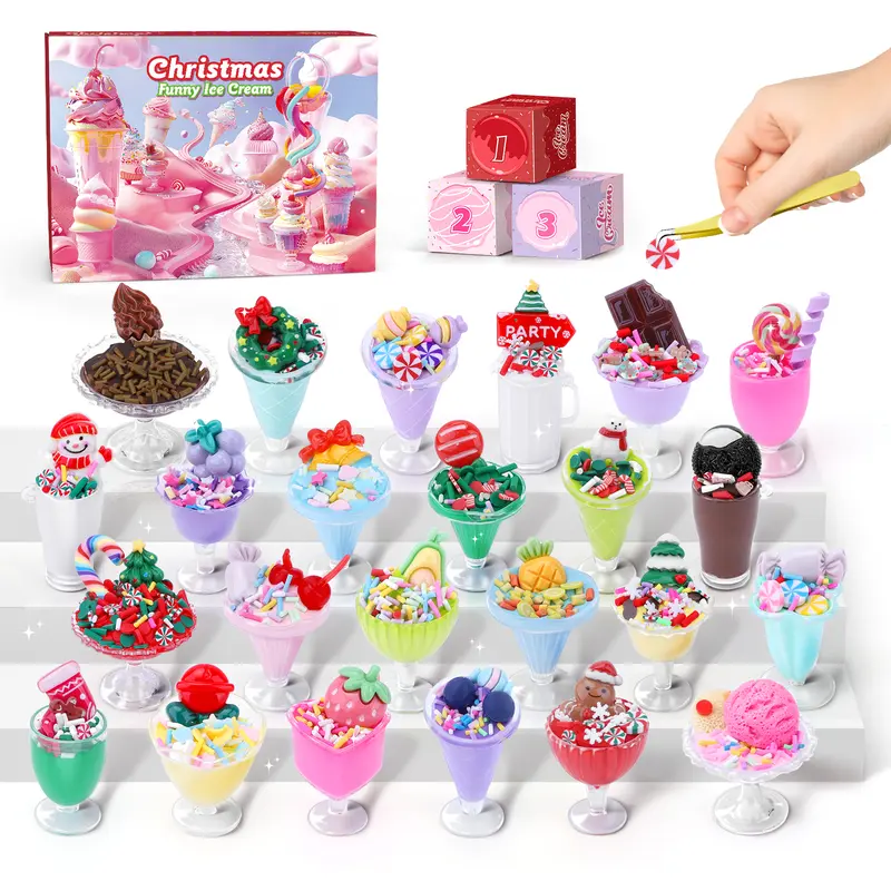 Ice Cream Cup Advent Calendar, 2025 Advent Calendar, 24 DIY Toddler Toys, Christmas Countdown, Jesus Christmas Countdown Gifts, Christmas Stocking Stuffers, Christmas Gifts for Kids Fruit Butter Slime Party Favors