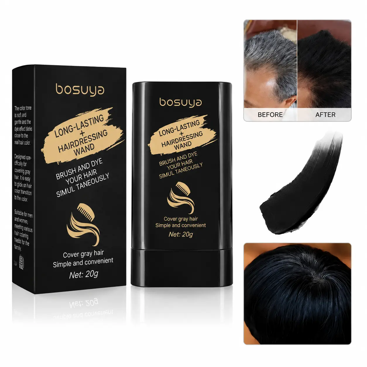 20g Hair Dye Comb, Hair Coloring Wand for Gray Hair Coverage, Root Touch Up Hair Color Stick, Comb and Dye 2-in-1 Design, Easy to Apply, Temporary Hair Color for Roots & Temples, Portable for At-Home Use & Travel