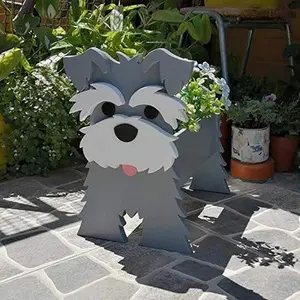 Handcrafted Wood Schnauzer Dog Planter - 391mm Height, 235mm Width, 285mm Depth for Indoor and Outdoor Plants