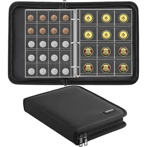 Fireproof coin collection book holder album organizer storage box with 260 pockets for collectors — fits 20/25/27/30/38 mm coins, black