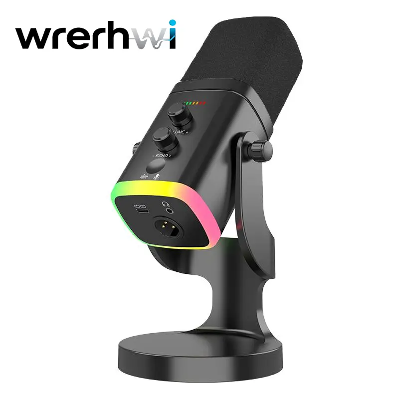 USB-C compatible condenser microphone with quick mute, RGB lighting and volume control. Suitable for live streaming, podcasts, audio recording, online courses and video conferences. USB Type-C microphone.