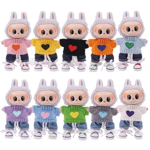 Platform Recommended! Suitable for 17cm Labubu Dolls First/second Generation Sitting Party Set Sweater + Jeans Doll Clothes Outfit