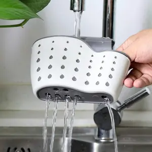 Kitchen Sink Caddy Sponge Holder Silicone Plastic Soap Holder Hanging Ajustable Strap Faucet Caddy with Drain Holes for Drying