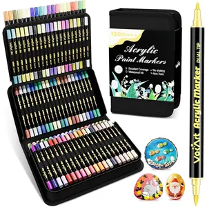 120 Colors   Markers - Dual Tip Brush & Fine Fabric  Pens for Rock, Canvas, Ceramic, , Glass, Textile, Paper - DIY Art Supplies for Artists, Adults, Holiday Decorations