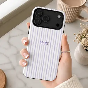 Striped Monogram Phone Case Custom Name Personalized For Phone 17 16 15 14 13 12 11 Pro ProMax Plus  Air series Cover Gift Minimalist Initials Phonecase