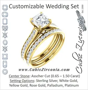CZ Wedding Set, featuring The Tabitha engagement ring (Customizable Asscher Center with Round Channel)