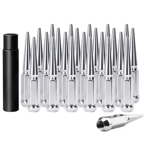 Set Of 24  14 Mm X 1.5 Wheel Spike Lug Nuts M14x1.5 Conical Bulge Seat Closed End Spiked With 1 Socket Key For Silverado Sierra 1500aftermarket