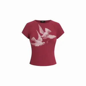 Cider Bird Graphic Cotton Raglan Sleeve Crop Tee
