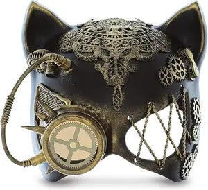 Steampunk Cat Ears Eye Mask Robot Monocles Costume - Gold