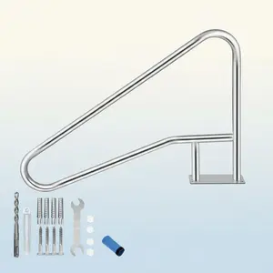 Garvee Upgraded Heavy-Duty Inground Pool Handrail – 304 Stainless Steel Safety Rail with Non-Slip Blue Grip, 39" x 32" for Steps, 375 lbs Capacity, Quick Mount for Home Pools, Spas, Water Parks