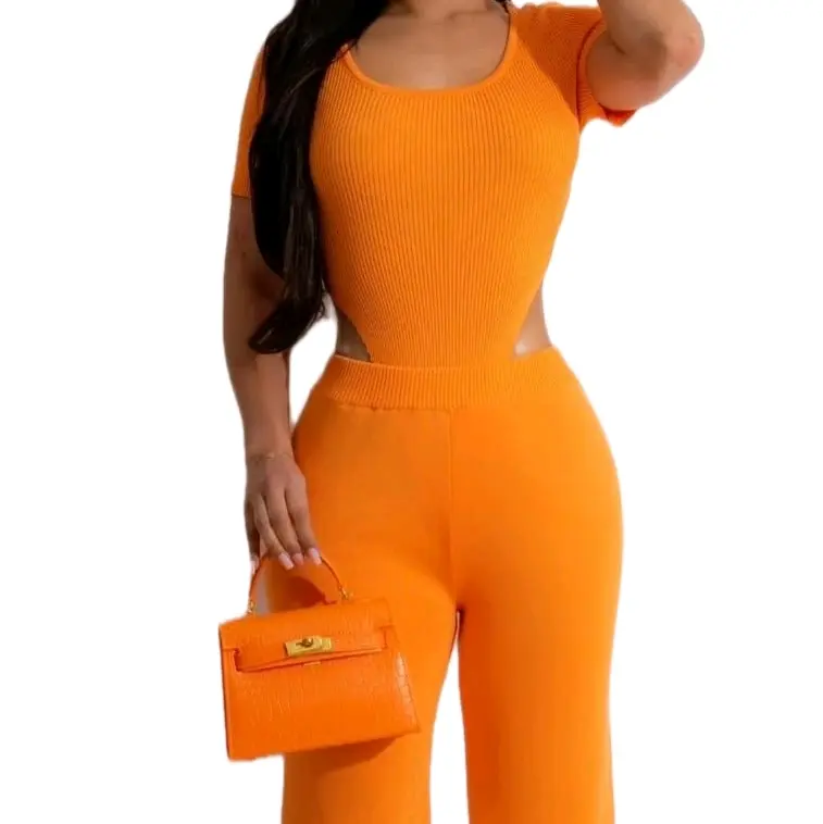 Two-piece set women's, body suit & skinny pants set, downtown girl clothes, Casual long pants
