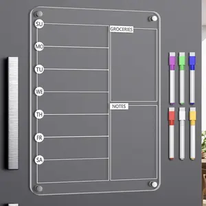 Meal Planner  Menu Board for Kitchen Fridge, 13"x9" Clear Weekly Calendar Planning Board Noteboard Refrigerator Dry Erase Board to Do/Grocery/Shopping Lis Includes 6 Markers