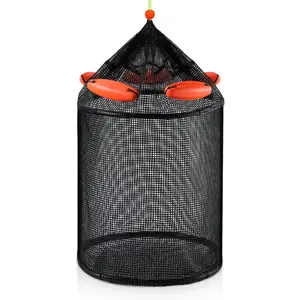 Extra Large Foldable Floating Fishing Basket for Live Caught Fish, Heavy Duty Coated Mesh Bait Pen, Collapsible Mesh Fishing Basket