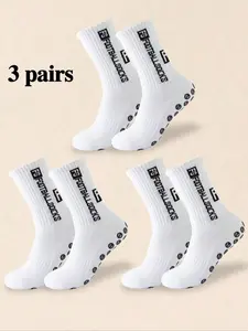 Men's Sports Crew Socks, Mid-Calf Basketball & Football Socks, Thick Terry Bottom Anti-Slip Sweatproof, Youth Training Socks