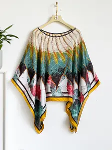 French Luxe Plant Print Silk-Feel Hooded Shawl, Windproof Sandproof Soft Scarf Wrap, Fashionable Versatile Accessory for Styling