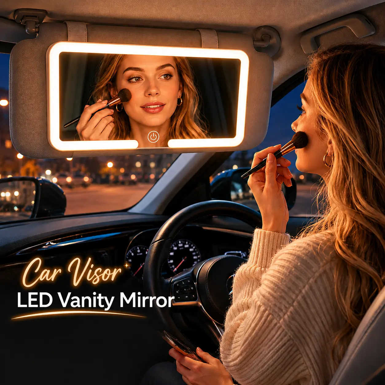 Car Visor LED Vanity Mirror, Rechargeable Touch Dimmable Makeup Mirror with 3 Color Lighting Modes, Large Detachable Sun Visor Mirror for Truck SUV Car Accessories (White)