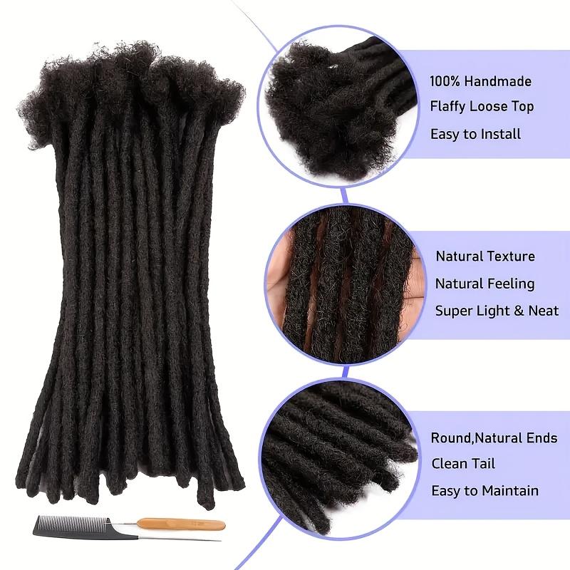CCLG 0.6cm Width Quick-Install Handmade basic style Dreadlocks 100% natural Human Hair Dyeable Bleachable 4-12in add  length for Man Women Kids Braided Hair Extensions Glueless Reusable Bleach Dye Safe Afro-Kinky Texture