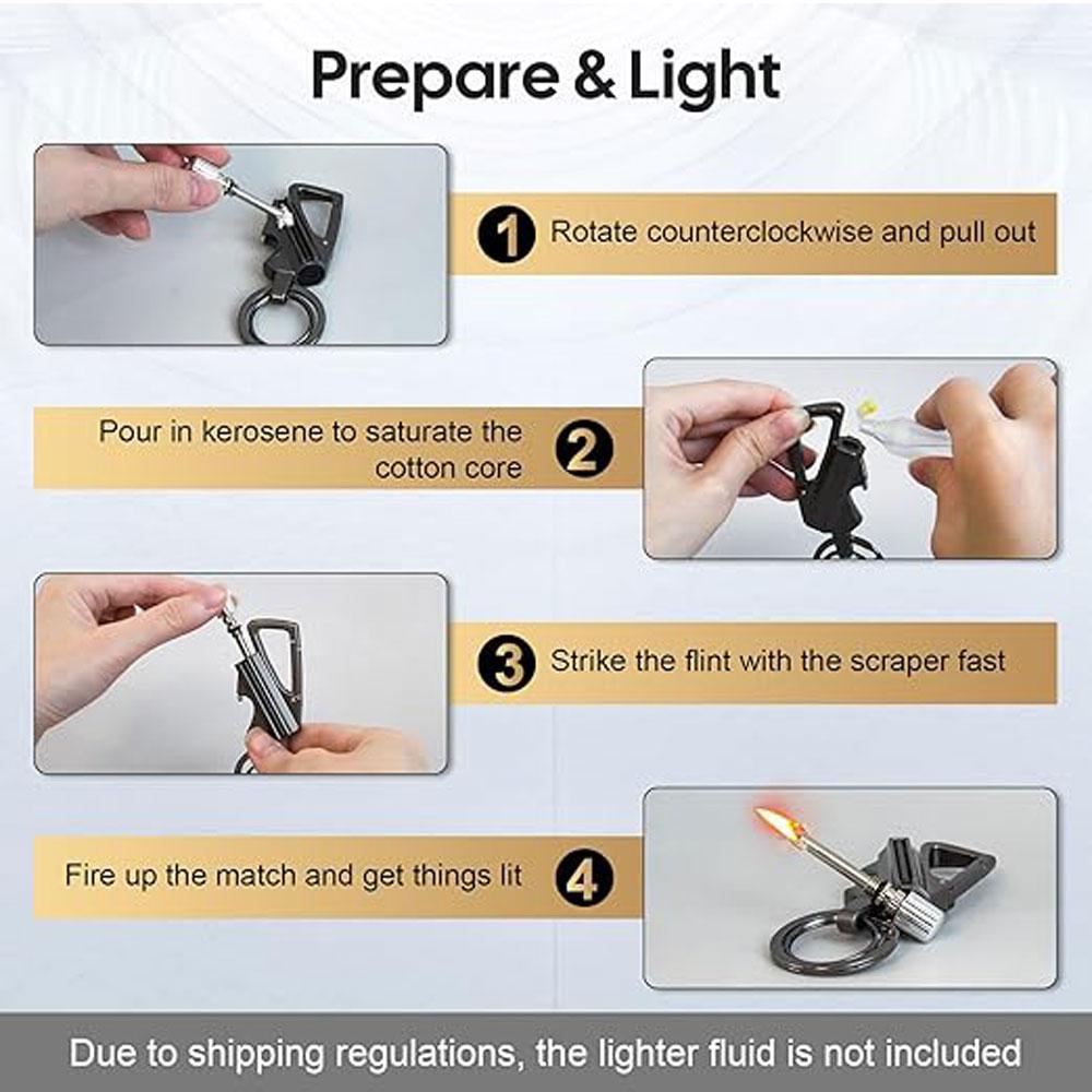 Multi Keychain, Bottle Opener, Portable Lighter, 3 in 1 Multi tool ( Not include the lighter fluid)