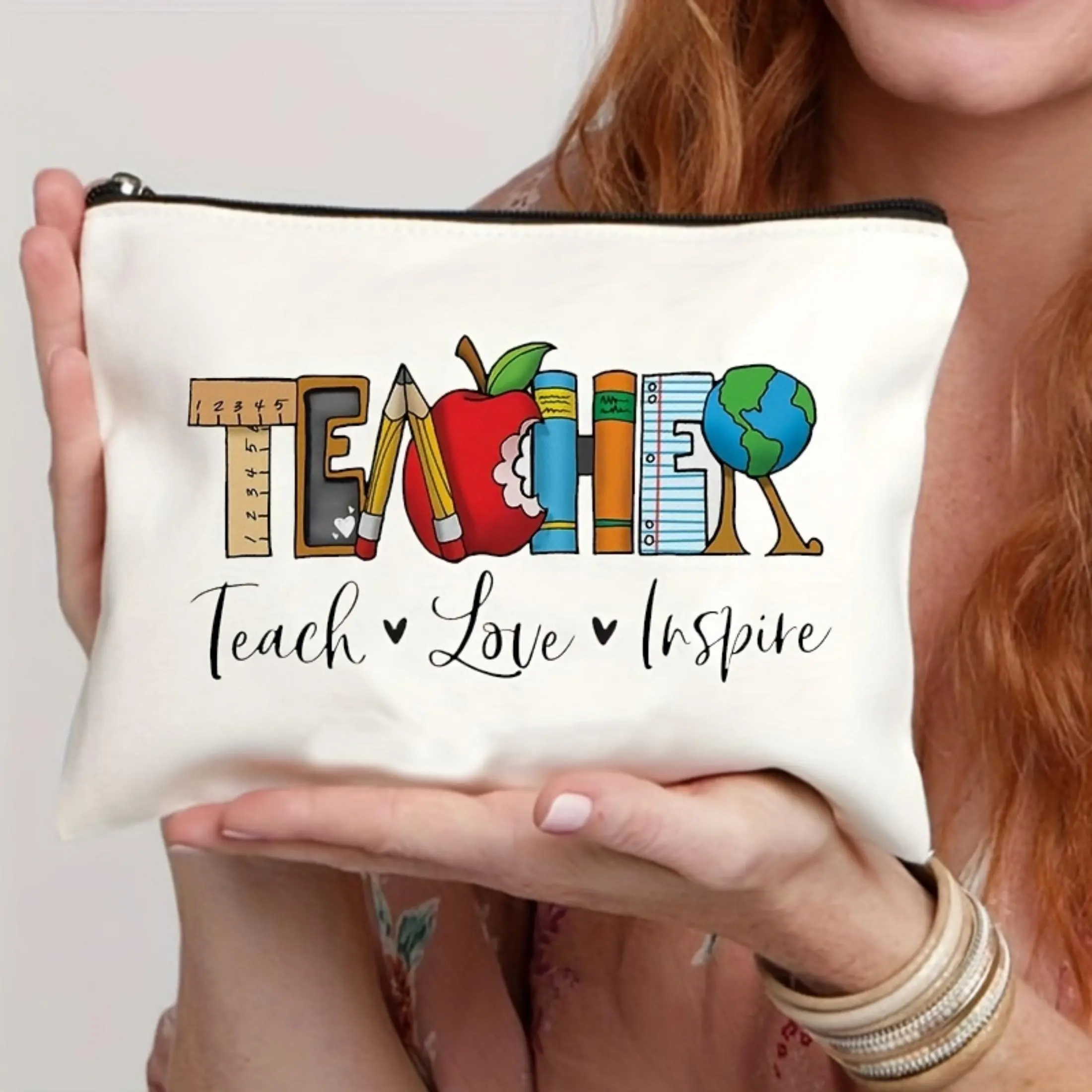 Teacher Series Cosmetic Bag, Pen Case Storage Bag, Handbag, Coin Purse, Gift Bag, Shopping Bag, Cloth Travel Storage Zipper Bag