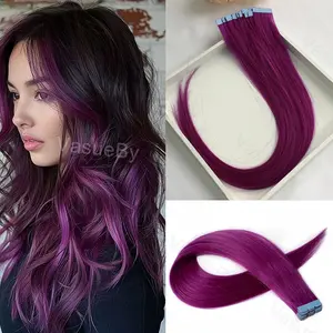 Wholesale Fashionable 2025 1pc Human Hair Mini Tape-In Hair Extensions - Heat-Friendly Purple Ombre Clip-In Highlights (Pink/Purple/Deep Violet) |   Straight Hair Piece with Blue Tape for Easy Application |   Natural Look for Men & Women |   Daily Wear &