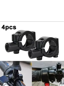 4pcs Thread Handlebar Motorcycle Mirror Mount Clamp, Rear View Mirror Holder Adapter, Retainer, Handlebar Bracket