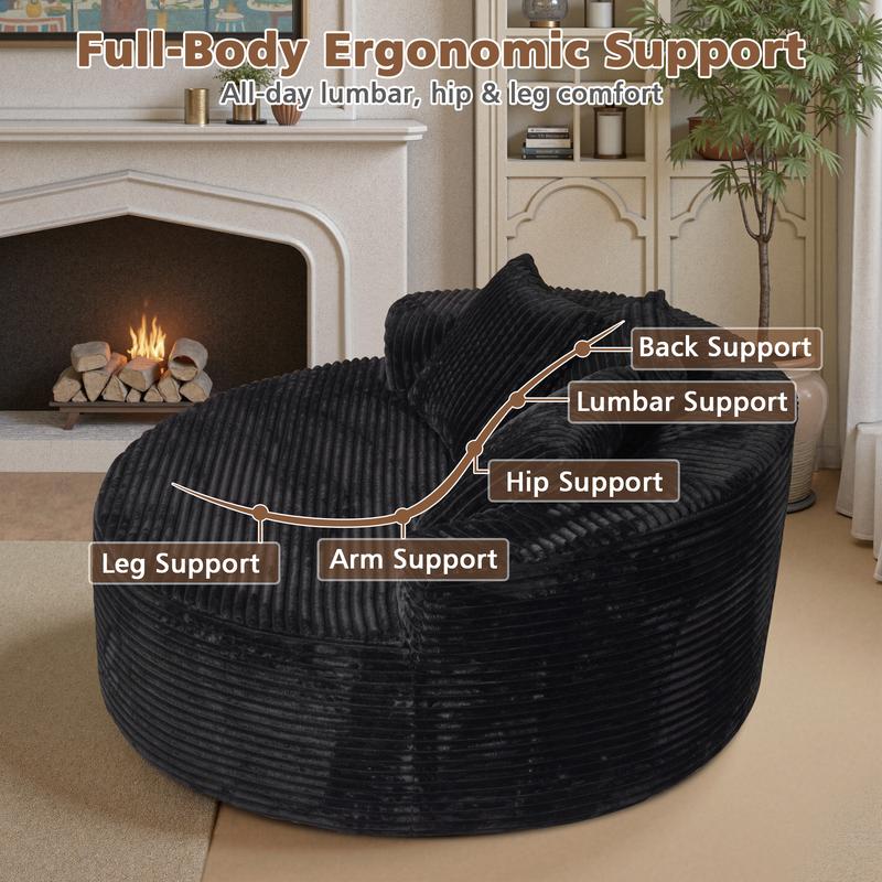 CAODOC 59" W Oversized Round Sofa Bed - Boneless&Modern O-Shape, Modern Deep Seat Couch with 3 Pillows, No Assembly Required, Plush Corduroy Fabric