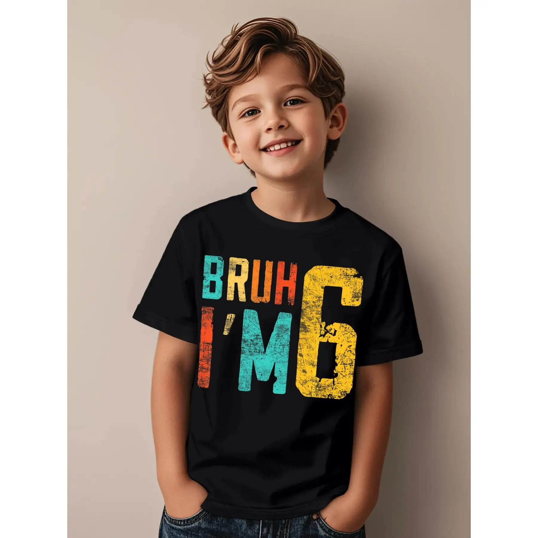 Bruh It's My 6th Birthday I'm 6 Year Old Birthday Funny Aesthetic Graphic Kid T-Shirt Cute Kid T Shirts Trending Tees Tops for Kid