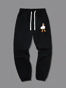 Men's Cartoon Goose Print Drawstring Waist Sweatpants, Casual Loose Elastic Waist Pocket Pants for Summer, Fashion Men's Bottoms for Daily Wear