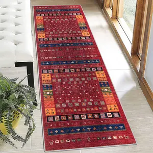 2ft x 6ft Soft Pile Boho Rug - Washable, Non-Slip Vintage Runner for Hallway Use, Kitchen