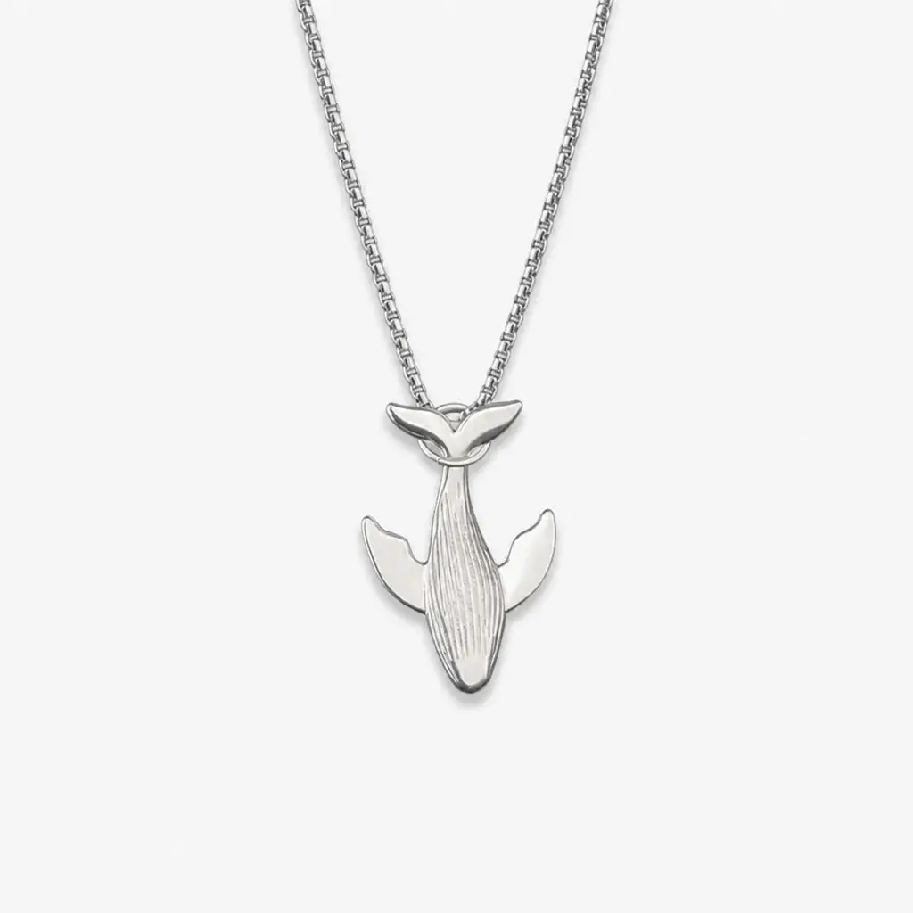 Titanium Steel Whale Fall Pendant Necklace - Unisex Vintage Silver Humpback Tail Charm, 27.5in Long Box Chain Sweater Necklace, Waterproof Daily Wear Art Hip Hop Minimalist Ocean Jewelry Gift