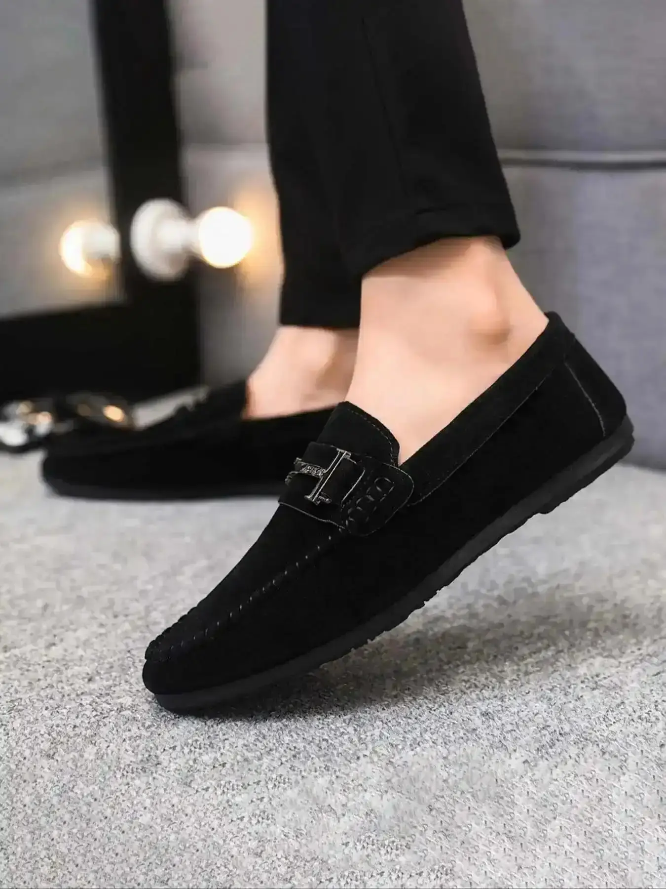 Men's Fashion Business Formal Office Shoes Comfortable Soft Rubber Sole Classic Penny Loafers Lightweight Slip-On Driving Casual Canvas Footwear Men Style Gentlemen Breathable Feminine Smooth Elegant Dress Pair