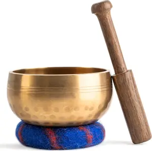 Handcrafted Singing Bowl Meditation Set - Authentic Hand Hammered Tibetan Sound Bowl with Wooden Striker & Cushion for Yoga & Meditation Practice Percussion Instrument