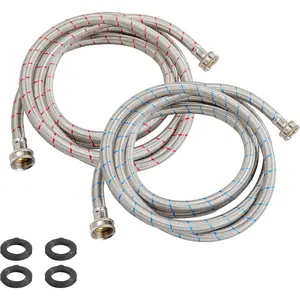 2 Pack 10 FT Stainless Steel Washing Machine Inlet Hose, Hot and Cold Water Washer  Hoses,3/4" Fittings Washing Machine Fill Hose