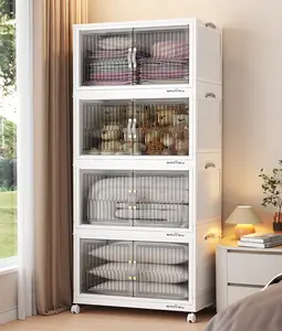 BROVIEW 180Qt/240Qt/300Qt Stackable Storage Bins with Lid, Each 60Qt Stackable Storage Bin, Closet Organizer and Storage Drawer, Collapsible Storage Box with Wheels, Plastic Clothes Storage Cabinet Containers for Home Organization