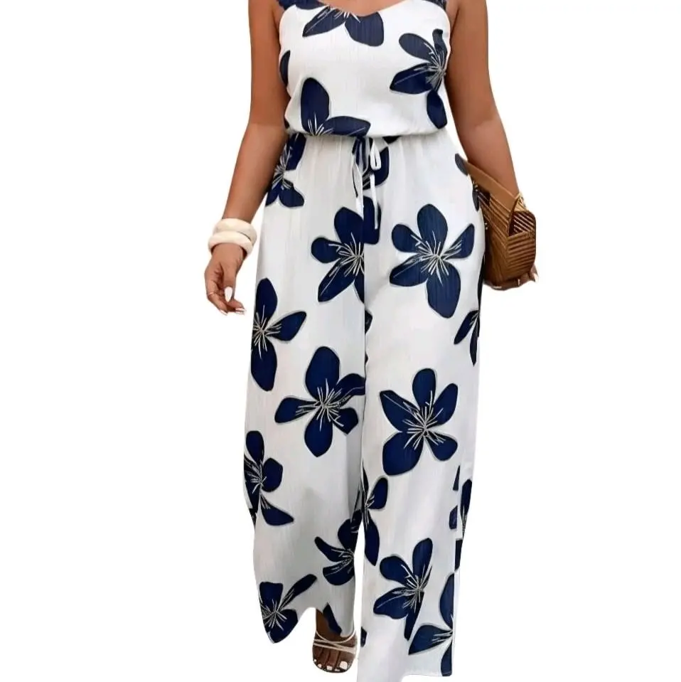 Final Sale  Floral Tropical Resort Casual Summer Jumpsuit Breathable Fabric
