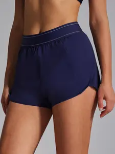 Women's Summer Gym Shorts, Sporty Shorts, Breathable Running Side Pocket Zipper Three-Quarter Pants, High Elastic Waistband, Quick-Dry Fitness Yoga Pants